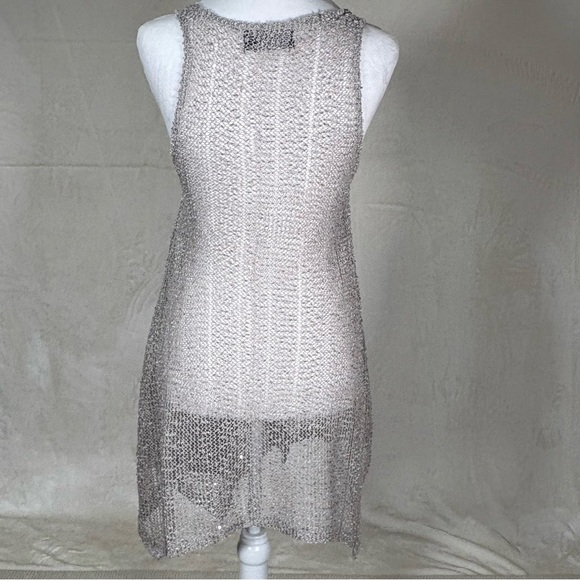 Adorn Women Boho Tank Dress Tunic Top Open Knit Sequins Sheer Light Gray sz L/XL - Picture 2 of 14